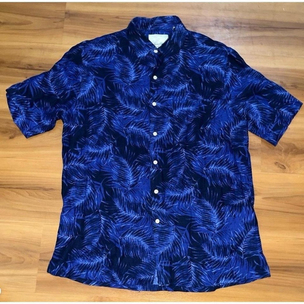 Mens Tasso Elba Island Silk Linen Blend Floral Tropical Button Up Shirt